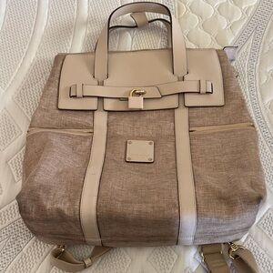 henri bendel Beige and Taupe Leather-Trim Backpack Tote